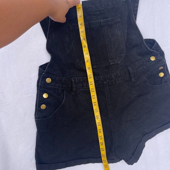 Black Denim Shein Jean Overall Shorts Size 0XL Fall Autumn Grunge Goth Emo Alt - Picture 4 of 6